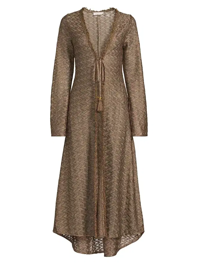 Ramy Brook Women's Fatima Metallic Chevron Caftan - Brown Gold Zig Zag