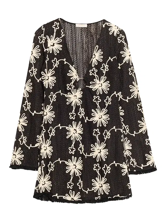 Ramy Brook Women's Cassie Floral Cover-Up Minidress - Black Embroidered