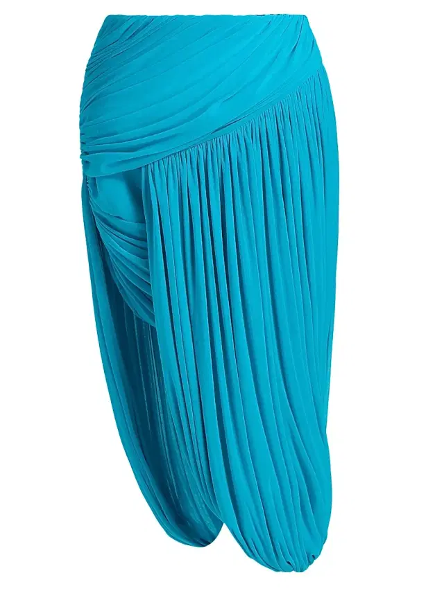 Ronny Kobo Women's Wes Ruched High-Low Hem Midi-Skirt - Turquoise