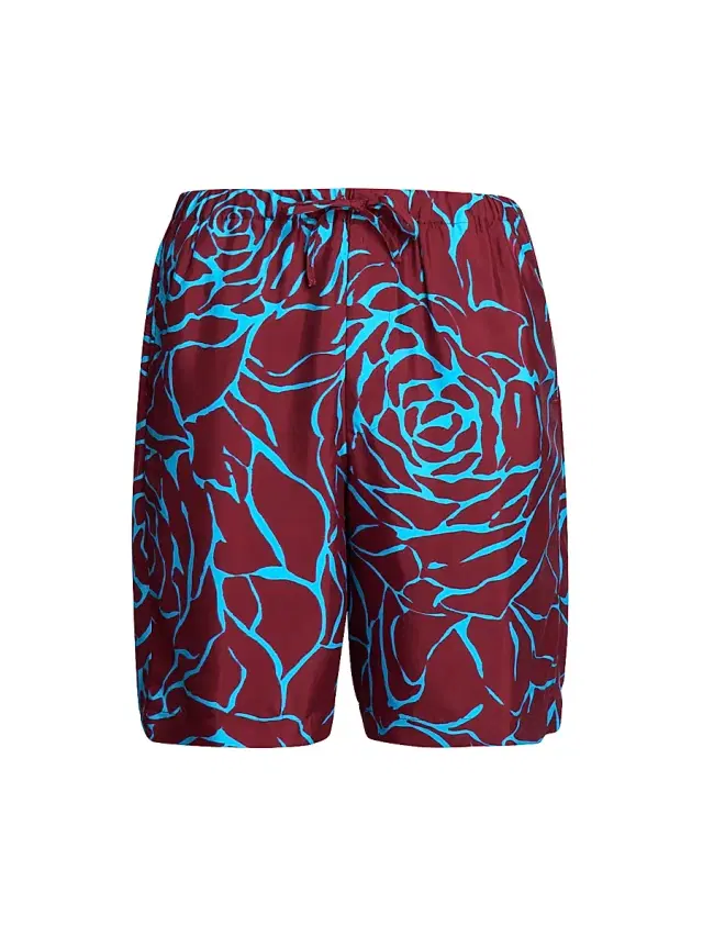 Dries Van Noten Men's Rose Print Swim Shorts - Burgundy
