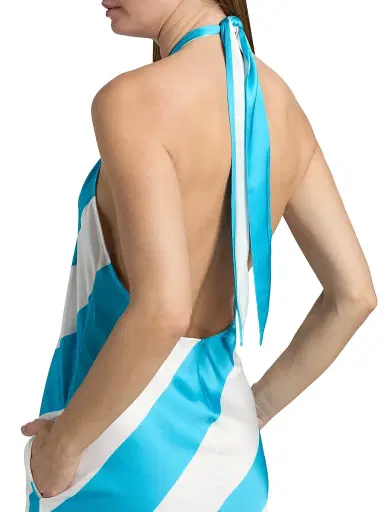 Ronny Kobo Women's Chantell Striped Satin Halterneck Maxi Dress - Turquoise | Thumbnail 6