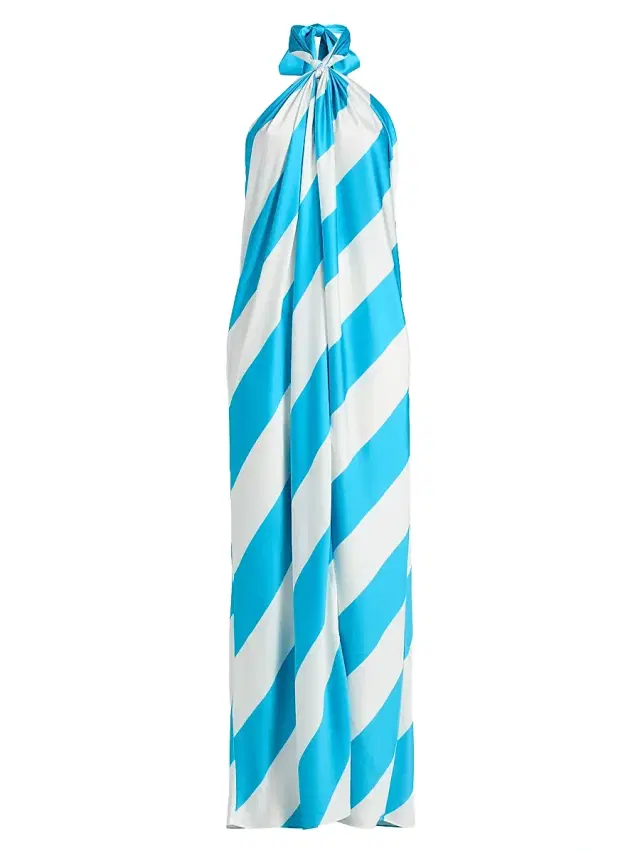 Ronny Kobo Women's Chantell Striped Satin Halterneck Maxi Dress - Turquoise