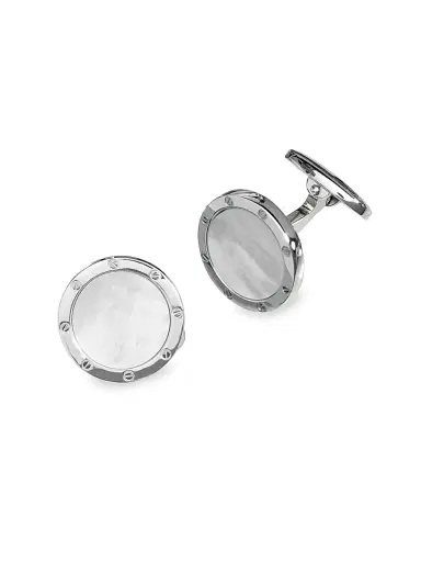 Jan Leslie Men's Etched Rivet Round Onyx Cufflinks | Thumbnail 1