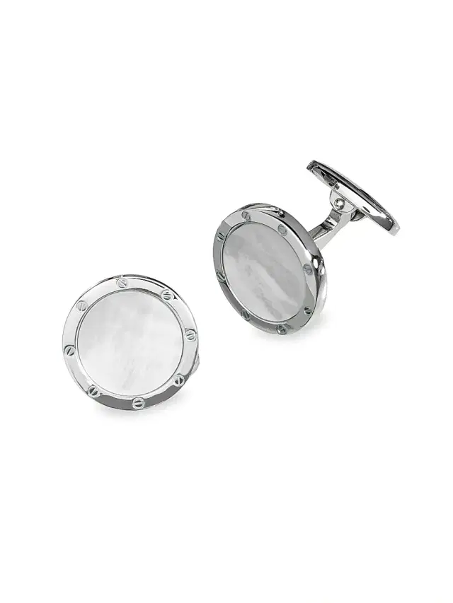 Jan Leslie Men's Etched Rivet Round Onyx Cufflinks - Silver