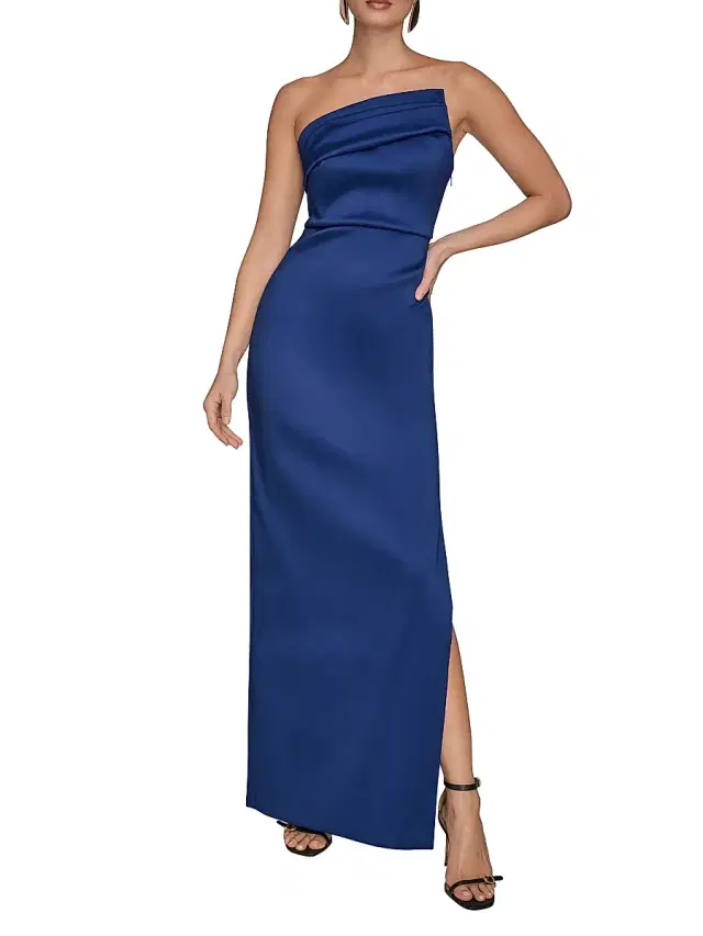 Donna Karan New York Women's Asymmetric Stretch-Mikado Gown - Sapphire