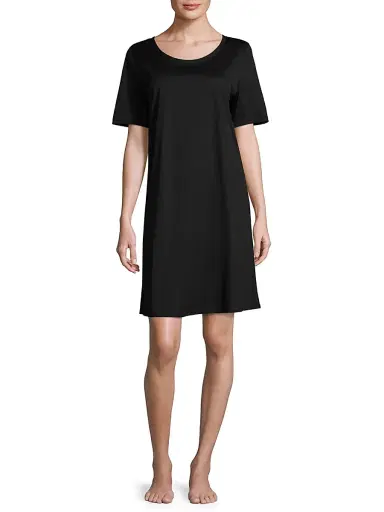 Hanro Women's Cotton Deluxe Short-Sleeve Gown - Black - Size XS | Thumbnail 2