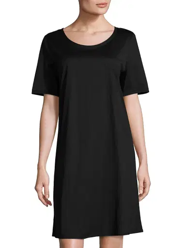 Hanro Women's Cotton Deluxe Short-Sleeve Gown - Black - Size XS | Thumbnail 3