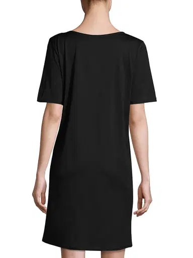 Hanro Women's Cotton Deluxe Short-Sleeve Gown - Black - Size XS | Thumbnail 4
