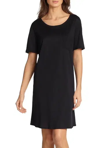 Hanro Women's Cotton Deluxe Short-Sleeve Gown - Black - Size XS | Thumbnail 1