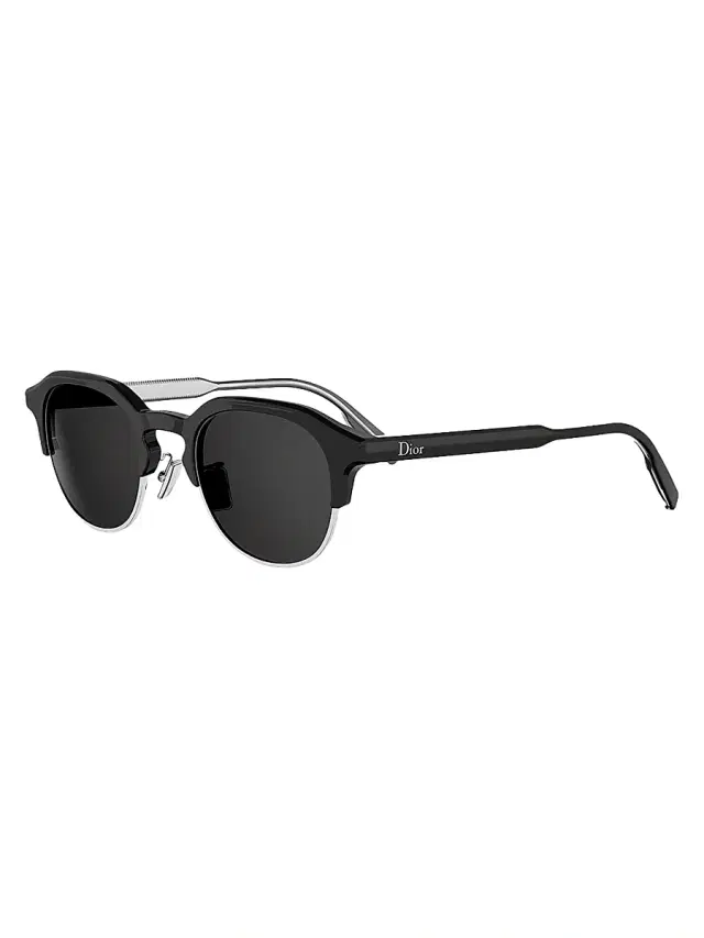 Dior Men's DioRibbon R1I 49MM Round Sunglasses - Black Smoke
