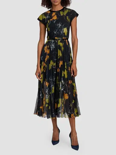 Jason Wu Collection Women's Shadow Floral Crepe Chiffon Pleated Midi-Dress - Ultra Navy | Thumbnail 3 Jason Wu Collection Women's Shadow Floral Crepe Chiffon Pleated Midi-Dress - Ultra Navy | Thumbnail 3