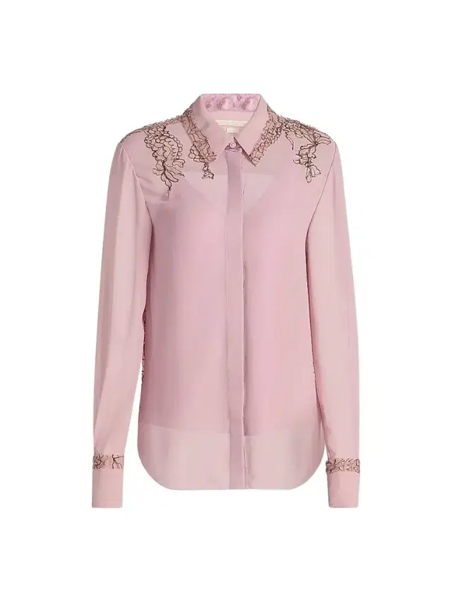 Jason Wu Collection Women's Lace-Detailed Crepe Chiffon Shirt - Peony