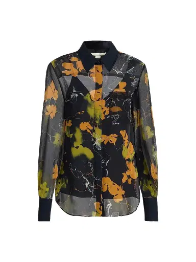 Jason Wu Collection Women's Shadow Floral Crepe Chiffon Shirt - Ultra Navy - Size 14 | Thumbnail 1