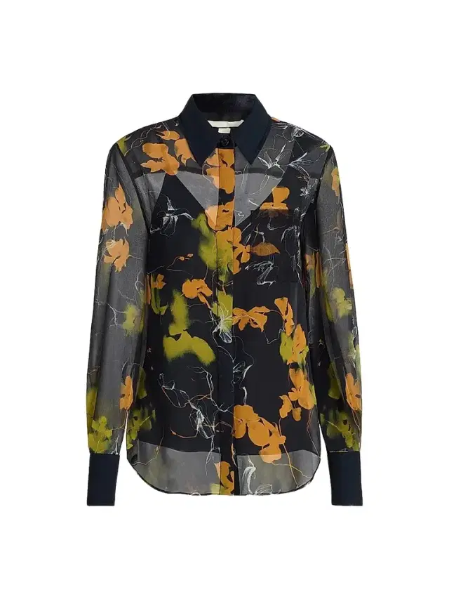Jason Wu Collection Women's Shadow Floral Crepe Chiffon Shirt - Ultra Navy