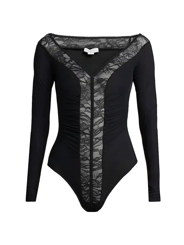 Stella McCartney Women's Lace-Trimmed V-Neck Bodysuit - Black