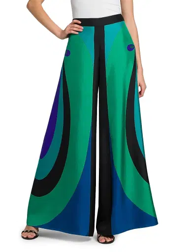 Pucci Women's Silk Twill Wide-Leg Pants - Smeraldo | Thumbnail 3