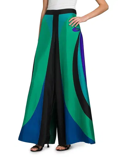 Pucci Women's Silk Twill Wide-Leg Pants - Smeraldo | Thumbnail 4