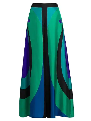 Pucci Women's Silk Twill Wide-Leg Pants - Smeraldo | Thumbnail 1