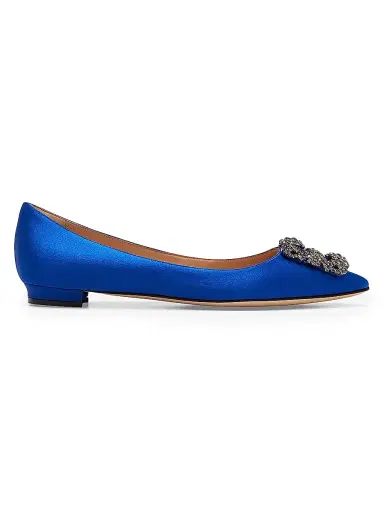 Manolo Blahnik Women's Hangisi 25MM Embellished Satin Flats - Blue - Size 9 | Thumbnail 1