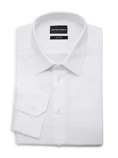 Emporio Armani Men's Textured Cotton Button-Front Dress Shirt - White - Size 17 | Thumbnail 1 Emporio Armani Men's Textured Cotton Button-Front Dress Shirt - White - Size 17 | Thumbnail 1