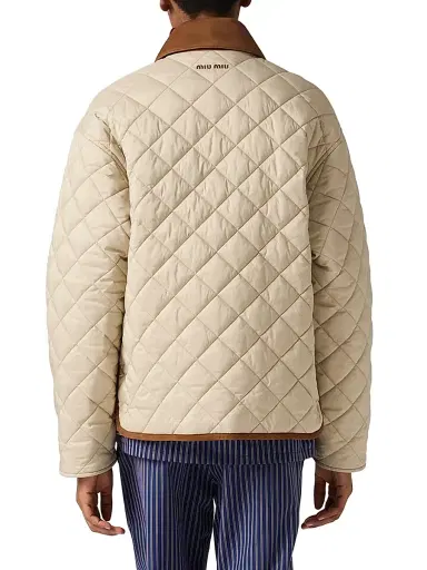 Miu Miu Women's Quilted Technical Pongé Blouson - Beige Multi | Thumbnail 4 Miu Miu Women's Quilted Technical Pongé Blouson - Beige Multi | Thumbnail 4