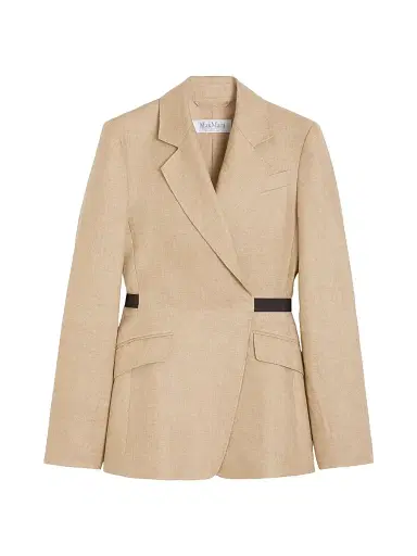 Max Mara Women's Double Breasted Blazer in Wool and Cotton Canvas - Camel | Thumbnail 1 Max Mara Women's Double Breasted Blazer in Wool and Cotton Canvas - Camel | Thumbnail 1
