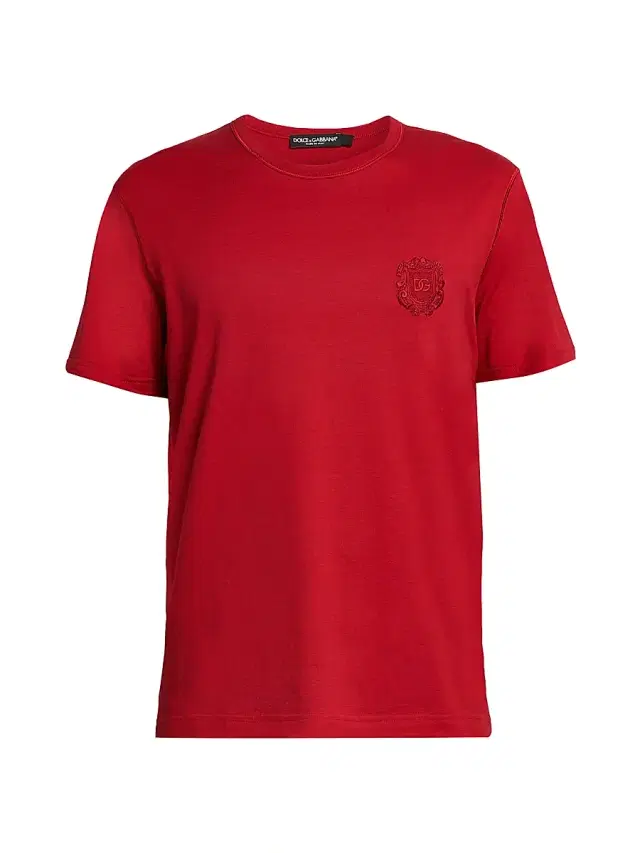 Dolce & Gabbana Men's Logo Patch Cotton Crewneck T-Shirt - Rosso Brillante