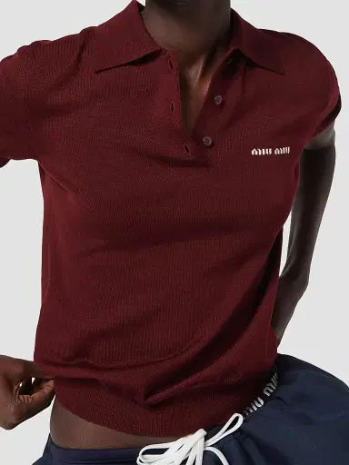 Miu Miu Women's Wool Knit Polo Shirt - Dark Red - Size 6 | Thumbnail 4 Miu Miu Women's Wool Knit Polo Shirt - Dark Red - Size 6 | Thumbnail 4