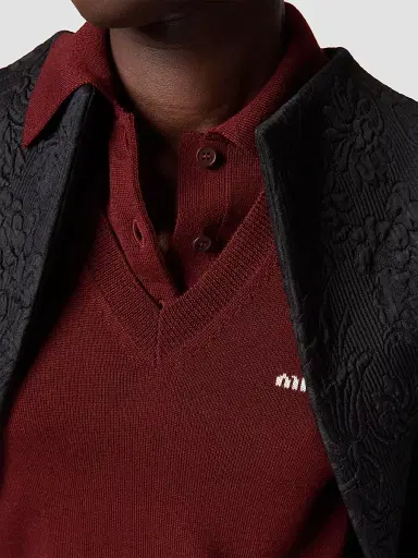Miu Miu Women's Wool Knit Polo Shirt - Dark Red - Size 6 | Thumbnail 5 Miu Miu Women's Wool Knit Polo Shirt - Dark Red - Size 6 | Thumbnail 5