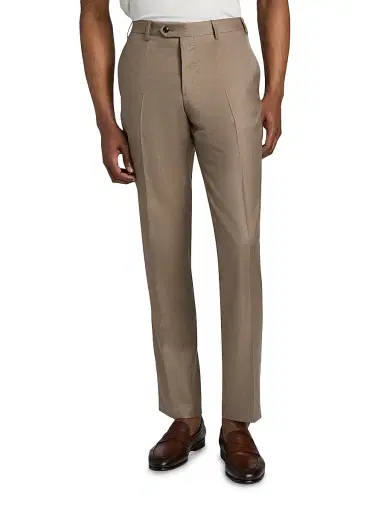 Giorgio Armani Men's Wool Flat-Front Trousers | Thumbnail 3