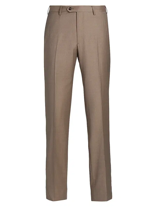 Giorgio Armani Men's Wool Flat-Front Trousers - Brown