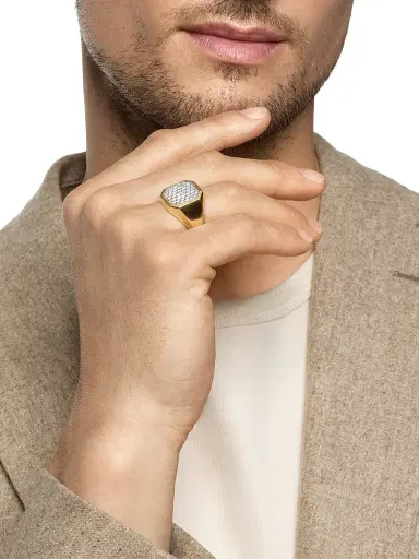 David Yurman Men's Streamline Signet Ring in 18K Yellow Gold - Diamond | Thumbnail 2 David Yurman Men's Streamline Signet Ring in 18K Yellow Gold - Diamond | Thumbnail 2