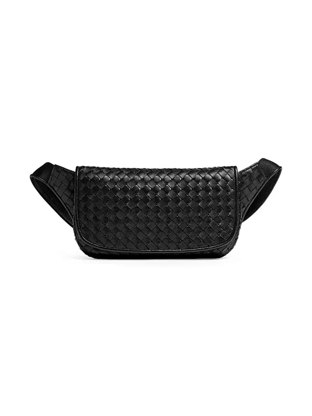 Bottega Veneta Men's Intrecciato Fluffy Belt Bag - Black Silver