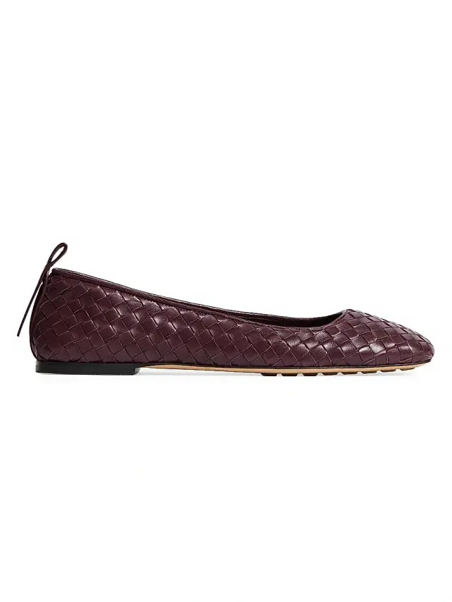 Bottega Veneta Women's Charlotte Intrecciato Leather Ballet Flats - Deep Mahogany