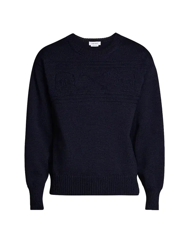 McQueen Men's Skull Wool Crewneck Sweater - Indigo Blue