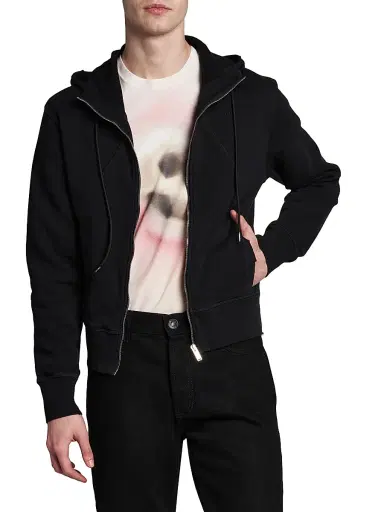Alexander McQueen Men's Full-Zip Cotton Hoodie - Black - Size XXL | Thumbnail 3