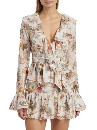 Ronny Kobo Women's Palmero Floral Ruffle Minidress - Muted Floral | Thumbnail 3