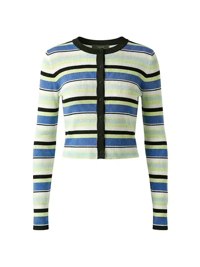 Toccin Women's Zoe Striped Fitted Crop Cardigan - Ocean Keylime Multi