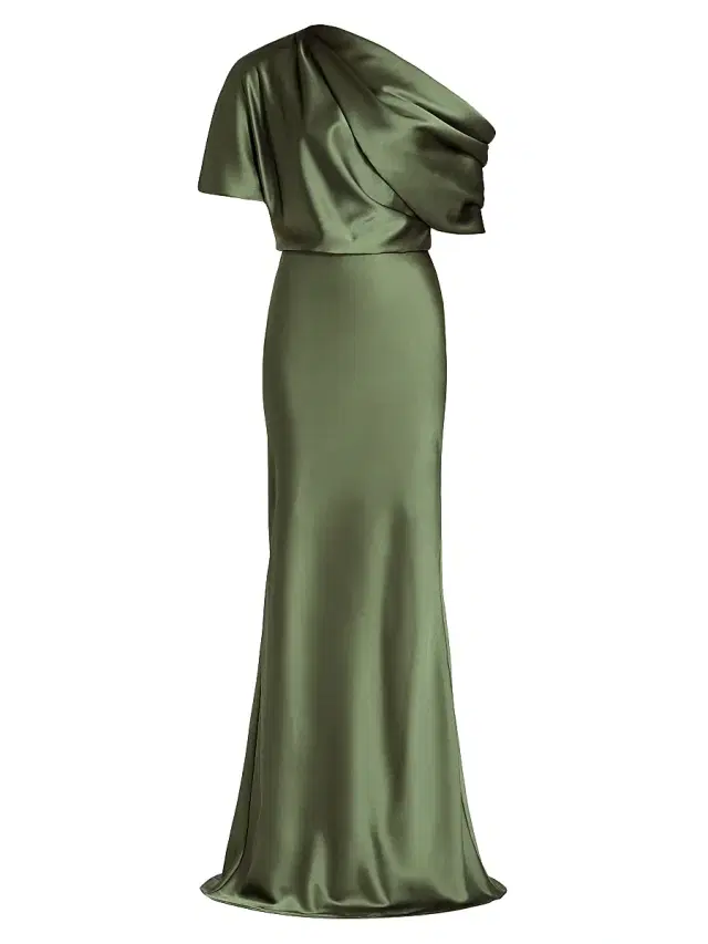 Amsale Women's Satin One-Shoulder Gown - Olive