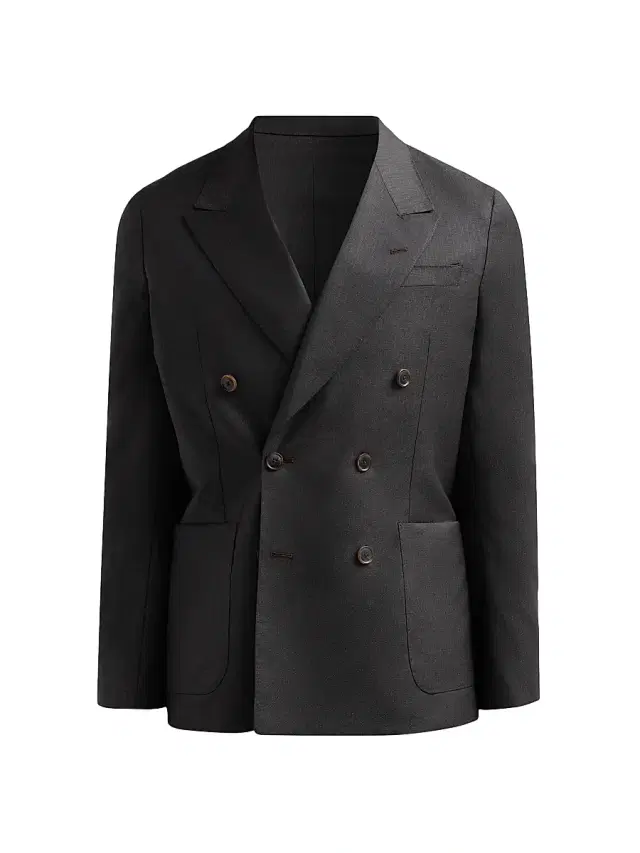 Men's Peak Lapel Wool Double-Breasted Blazer - Dark Brown
