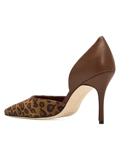 Manolo Blahnik Women's Taylerbinu 90MM Leopard-Print Suede D'Orsay Pumps - Brown Black - Size 12 | Thumbnail 2