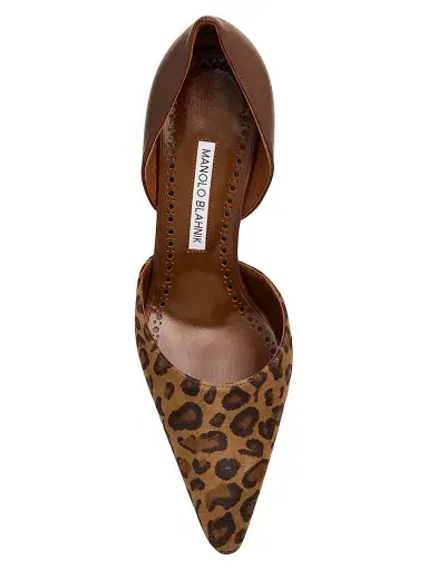 Manolo Blahnik Women's Taylerbinu 90MM Leopard-Print Suede D'Orsay Pumps - Brown Black - Size 12 | Thumbnail 3