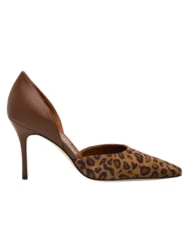 Manolo Blahnik Women's Taylerbinu 90MM Leopard-Print Suede D'Orsay Pumps - Brown Black - Size 12 | Thumbnail 1