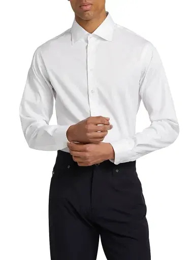 Giorgio Armani Men's Cotton Long-Sleeve Dress Shirt - White | Thumbnail 3