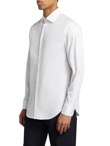 Giorgio Armani Men's Cotton Long-Sleeve Dress Shirt - White | Thumbnail 4