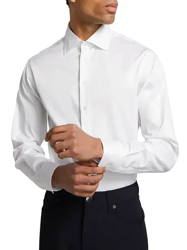 Giorgio Armani Men's Cotton Long-Sleeve Dress Shirt - White | Thumbnail 6