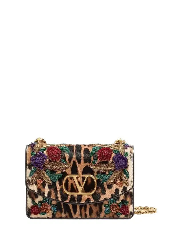 Valentino Garavani Women's Vain Shoulder Bag in Embroidered Pony-Effect Kidskin Leather - Multicolored