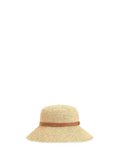 Valentino Garavani Women's VLogo Signature Foldable Straw Bucket Hat - Natural Saddle Brown - Size Large | Thumbnail 1