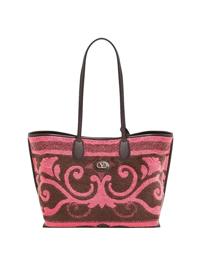 Valentino Garavani Women's Tote Bag in Terry Cloth - Coral Chocolate