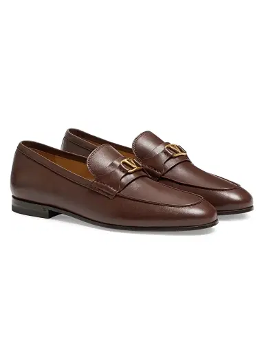 Valentino Garavani Men's VLogo Signature Nappa Leather Loafers - Brown - Size 7.5 | Thumbnail 2